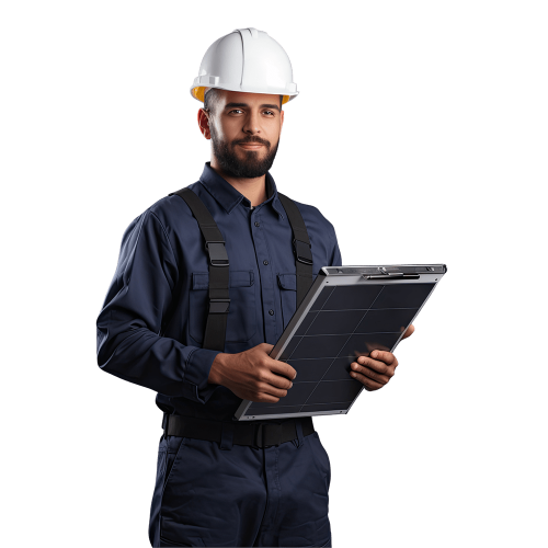 male_engineer_holding_clipboard_and_leaning_on_a_solar_panel_isolated_on_transparent_background_g_1_1_1